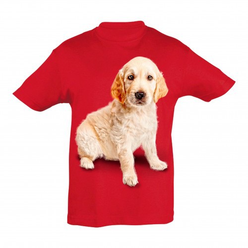 Camiseta infantil Ralf Nature com estampa de golden retriever vermelho