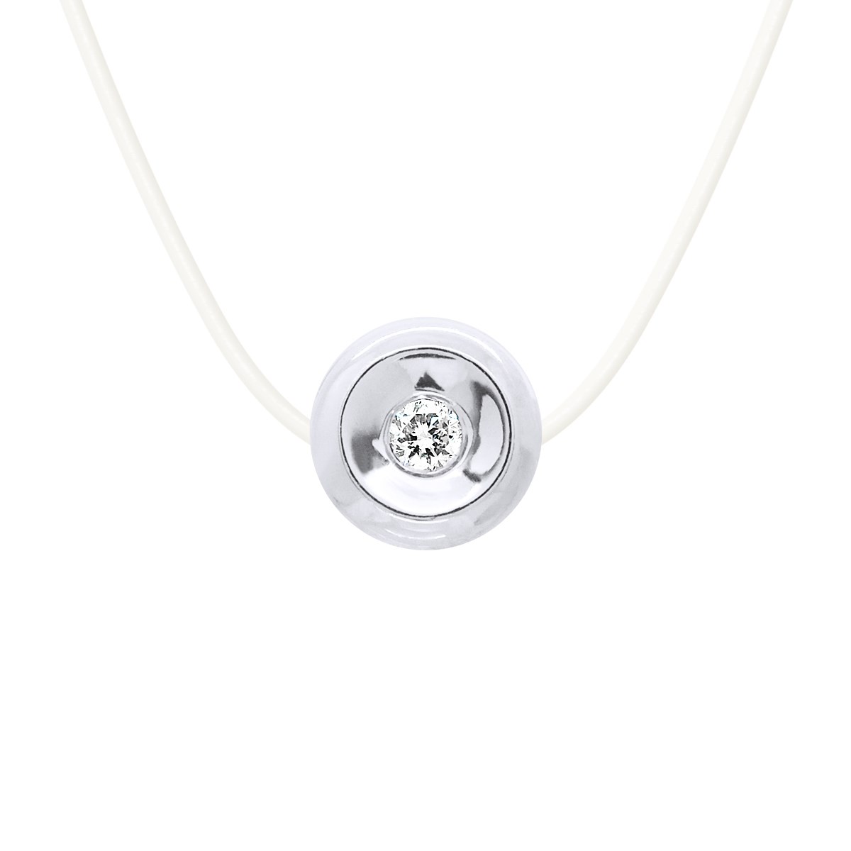 Collier Diamant 0,030 Cts Nylon Transparent Argent 925