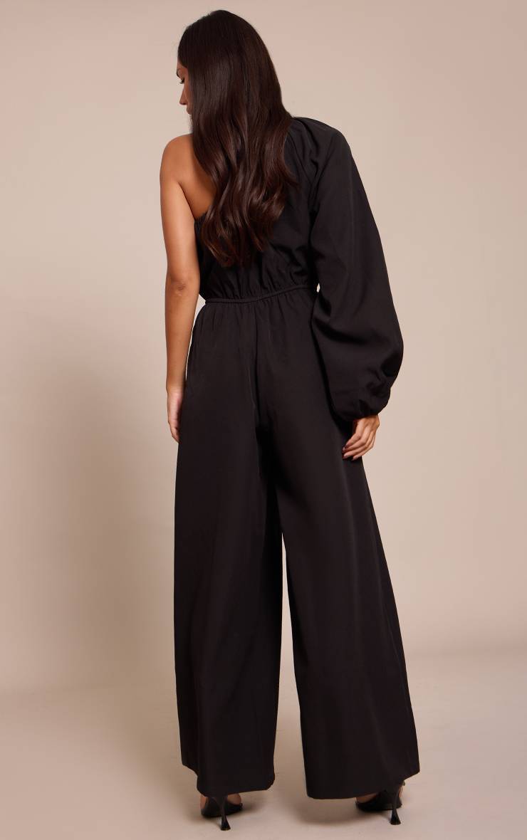 Noir Combinaison En Tissu Tissé À Taille Cintrée Asymétrique