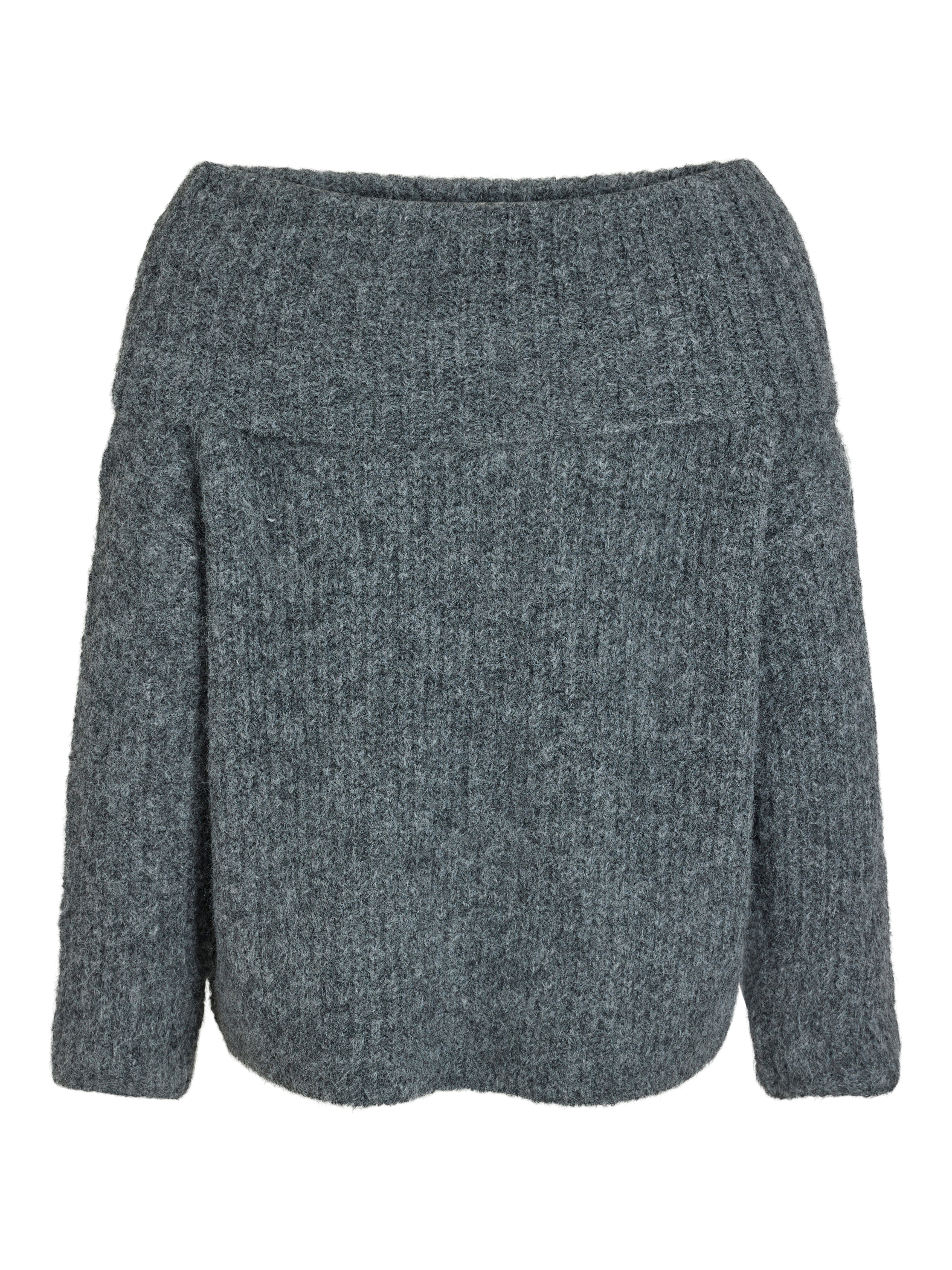 Vila  Viadina L/S Off Shoulder striktrøje - Medium Grey Melange