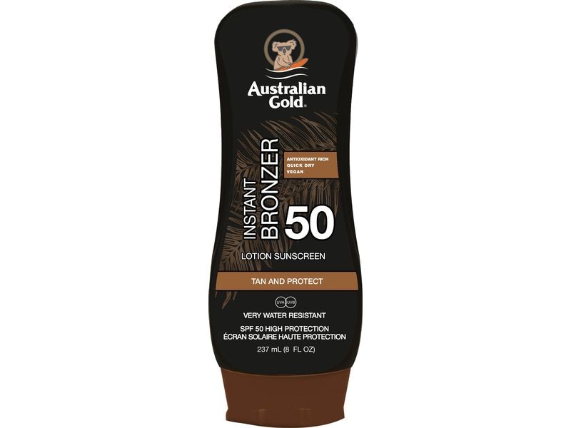 Australian Gold Sonnencreme Lotion mit Bronzer SPF 50 237 m Schützende Sonnenpflege sorgt für sofortigen Bräunungseffekt