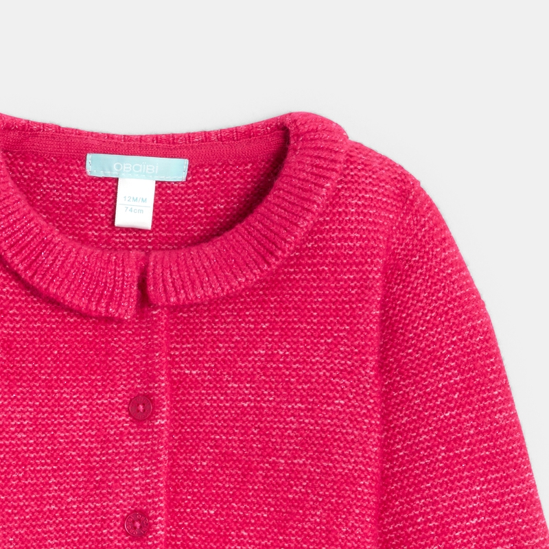 Gilet maille tricot irisée rose bébé fille