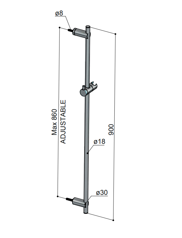 Hotbath Archie glijstang 90cm gunmetal geborsteld PVD