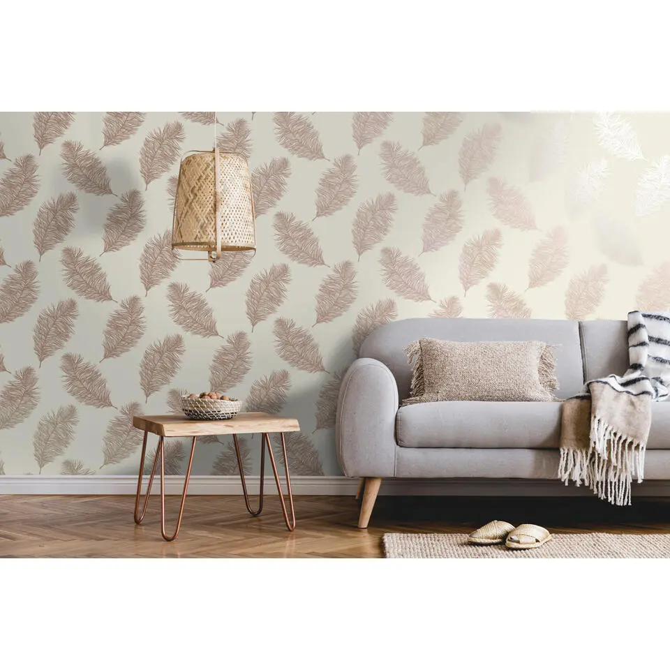Dutch Wallcoverings - Indulgence Feather cream/rose/gold -0,53x10,05m