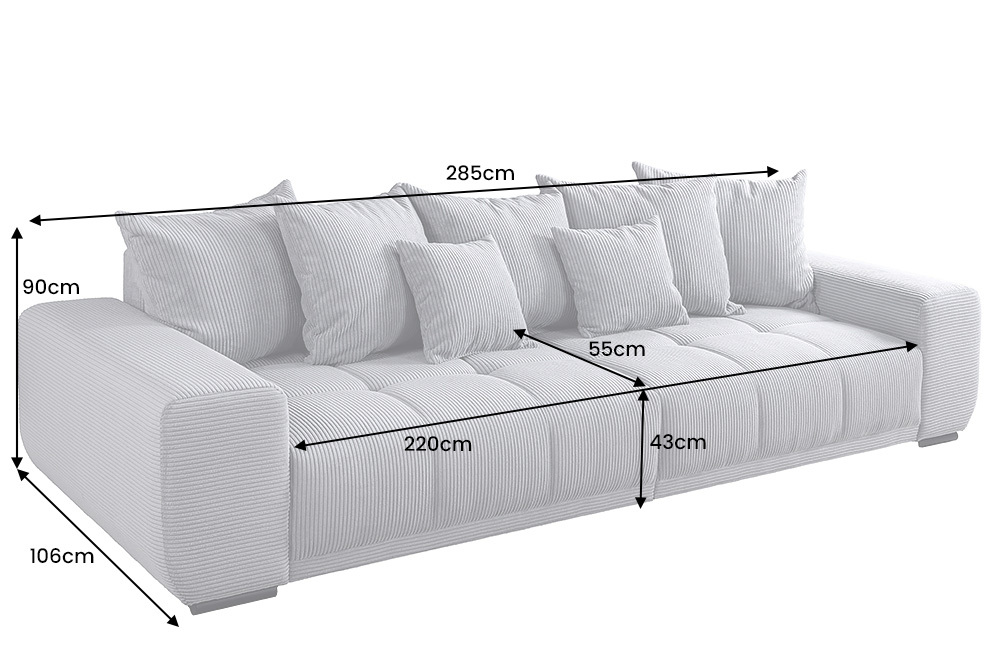 Modernes XXL Sofa ELEGANCIA 285cm champagner beige Cord inklusive Kissen Bigsofa