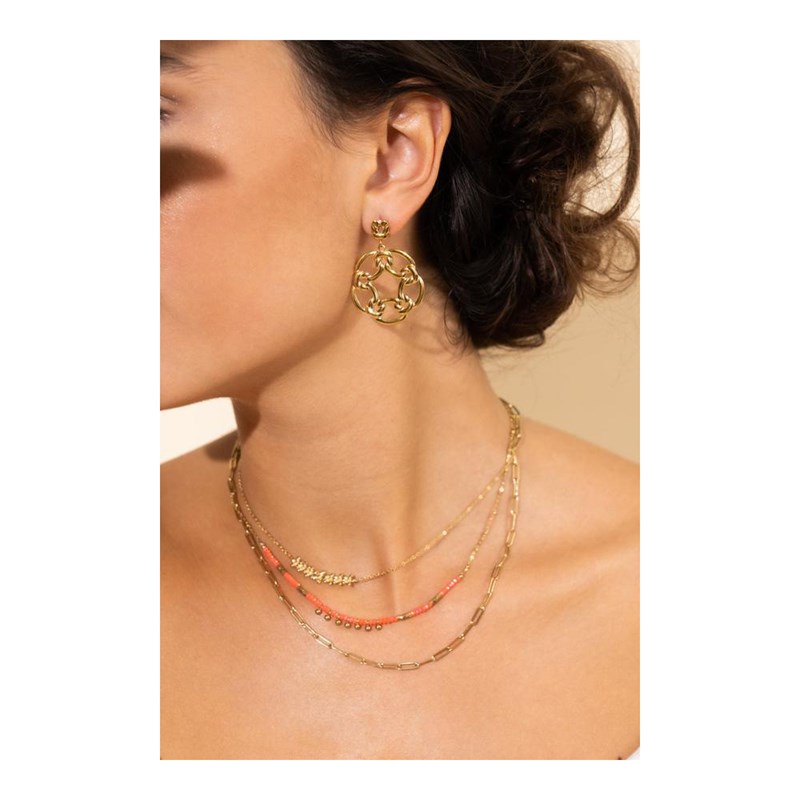 Collier fin en acier doré avec perles blanches