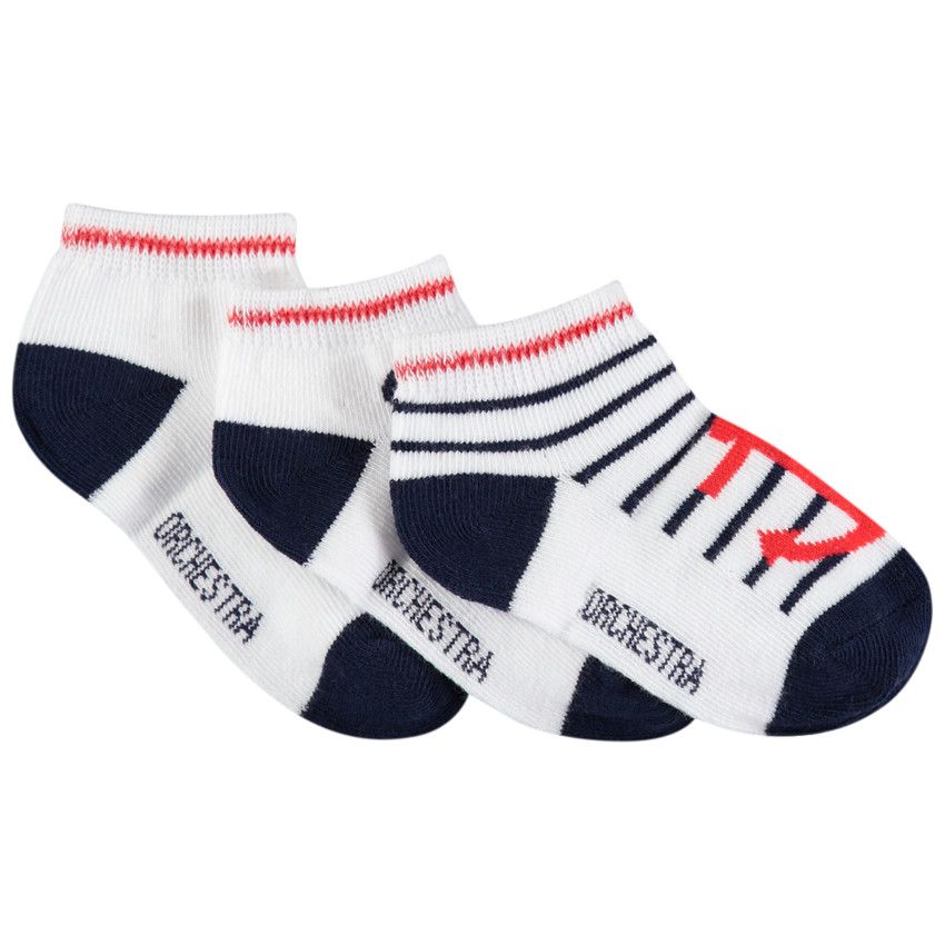 Lot de 3 paires de chaussettes courtes à motifs esprit marin - Blanc