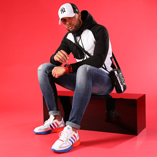 Veste Zippée Capuche Bimatière 0004 Blanc Noir