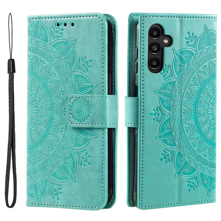 Samsung Galaxy A36 Leder Tasche Wallet - Mandala Flowers Imprint - Grün