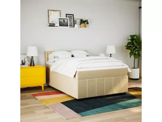 Sommier à lattes de lit avec matelas Crème 160x200 cm Tissu