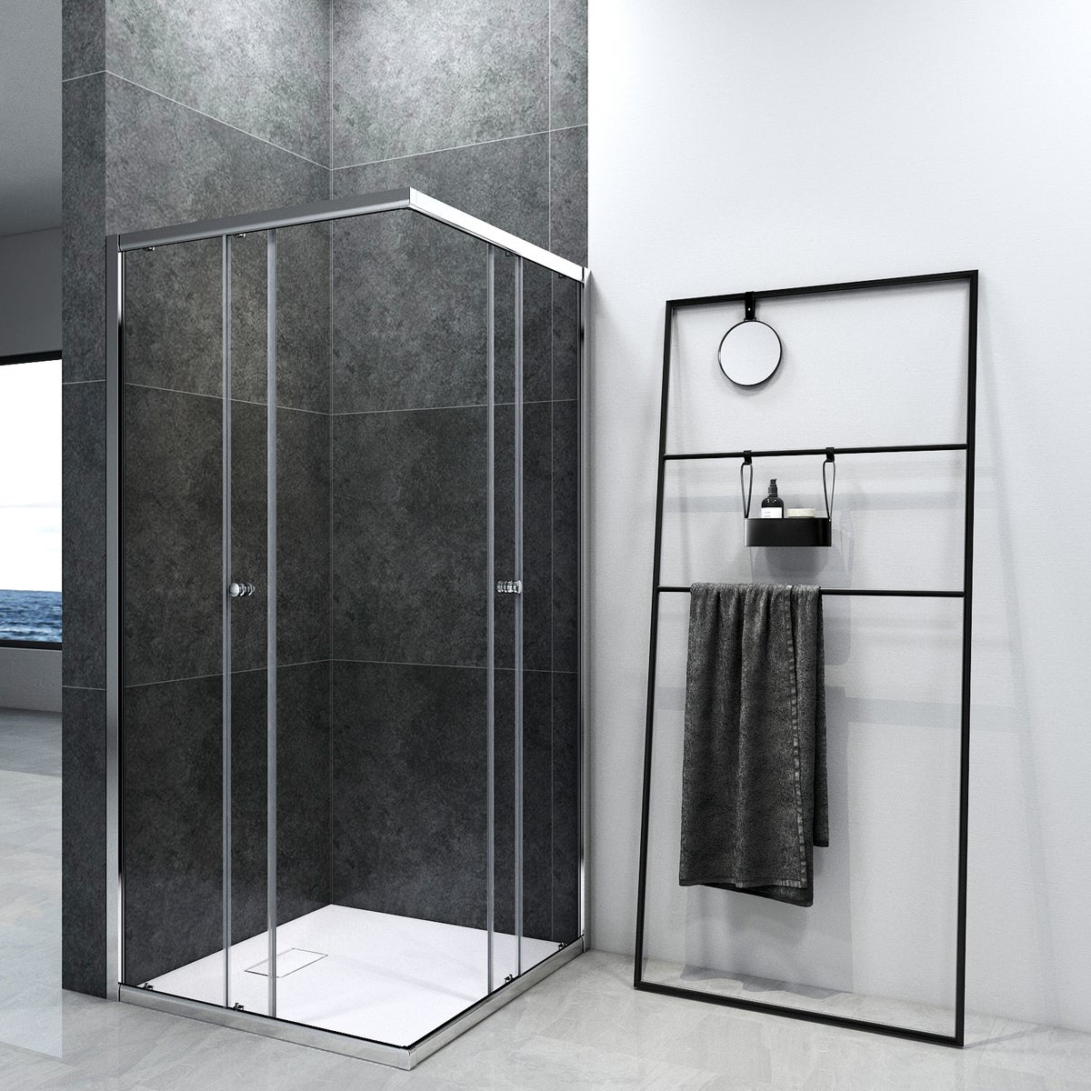 EMKE Douchecabine 80x100x185cm Dubbele Schuifdeur Hoek Instap Douchescherm