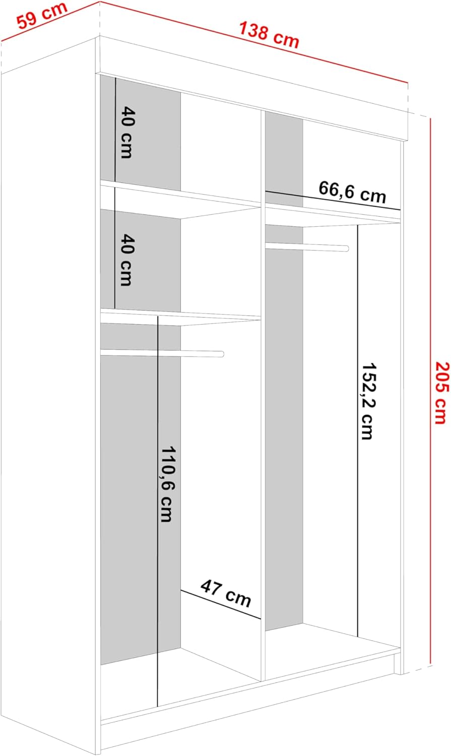 KIER FURNITURE Schränke für Stauraum - Malani 138 - Kleiderschrank - Schiebetürenschrank - Eleganter Kleiderschrank Schrank Garderobe - Schrank - Craft Eiche Gold & Graphit 138x205x59 cm