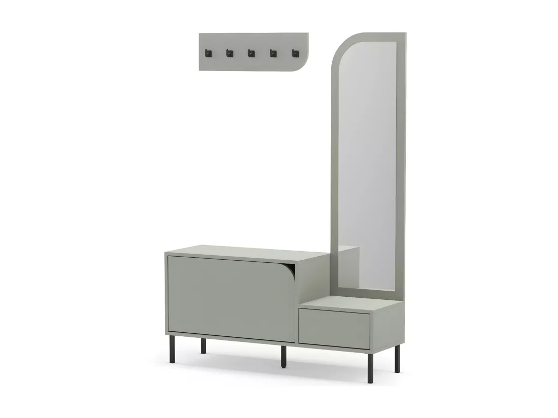 Silvar - Meuble d'entrée 2 portes avec miroir et portant en bois et métal H172cm - Vert amande