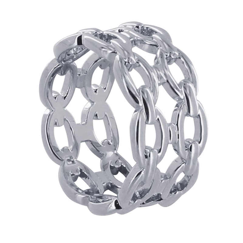 Bague Argent Rhodié Tube de Maillons