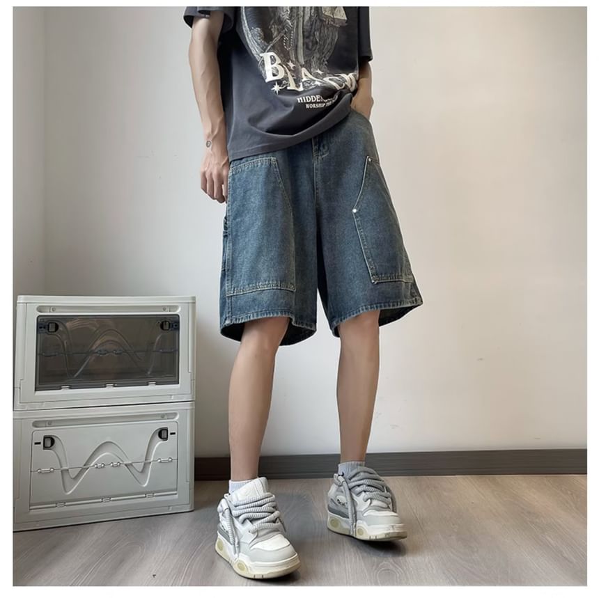 Capbrew - Mid Rise Washed Denim Wijde Broek