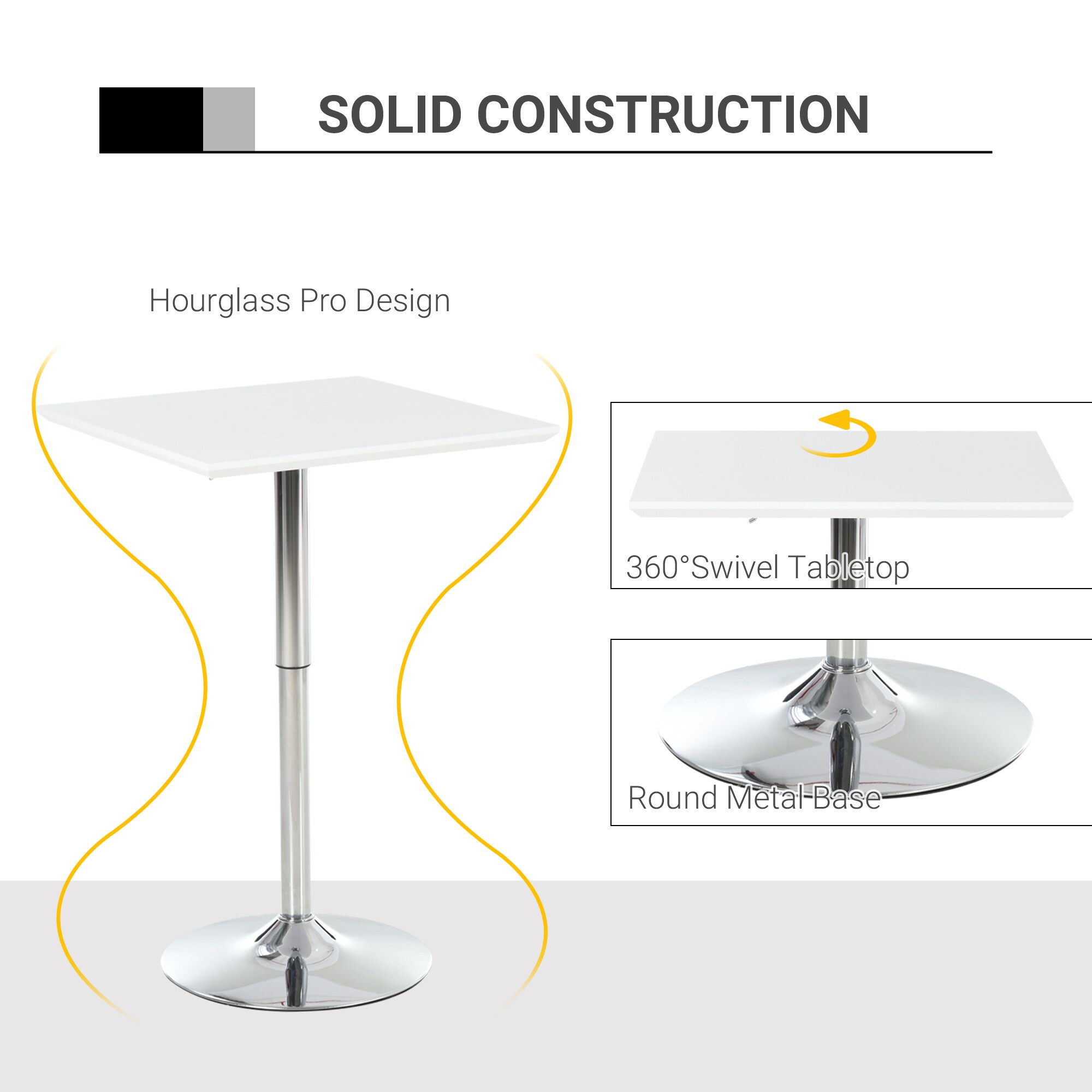 HOMCOM Bistrotisch höhenverstellbar weiß 60 x 60 x 71-92 cm (BxTxH)
