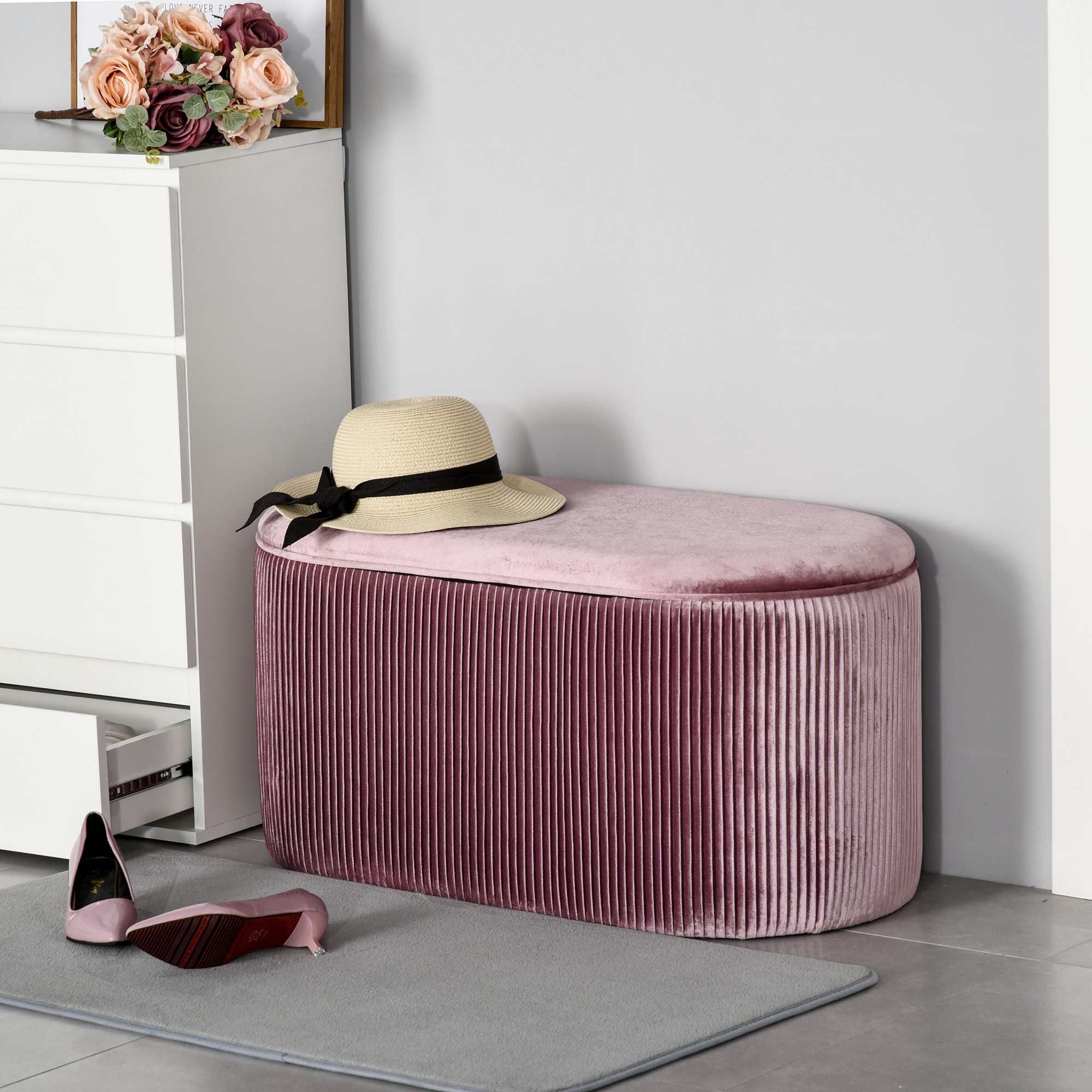 HOMCOM Sitzbank mit Stauraum rosa 81 x 40 x 41 cm (BxTxH)