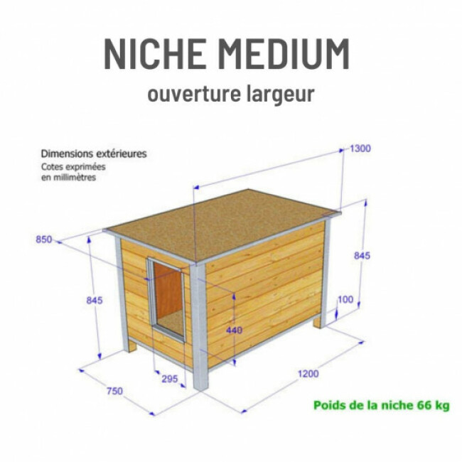 Niche isolée en bois avec toit plat pour chien