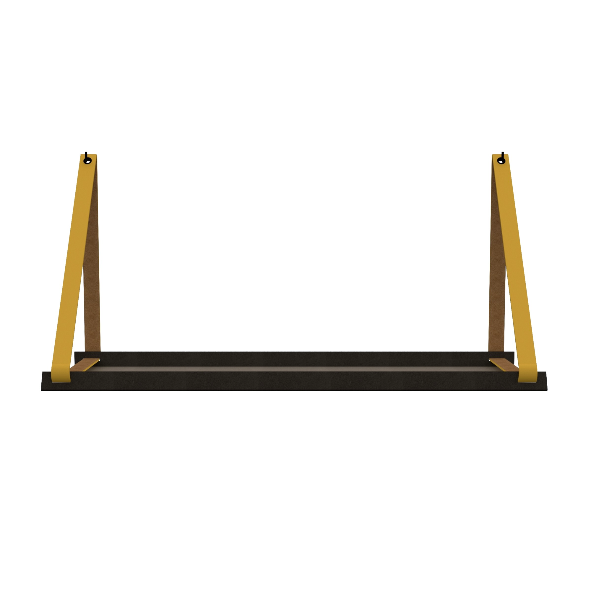 Stalen wandplank 70x20cm - incl. leren plankdragers Stalen wandplank met leren plankdragers - Okergeel
