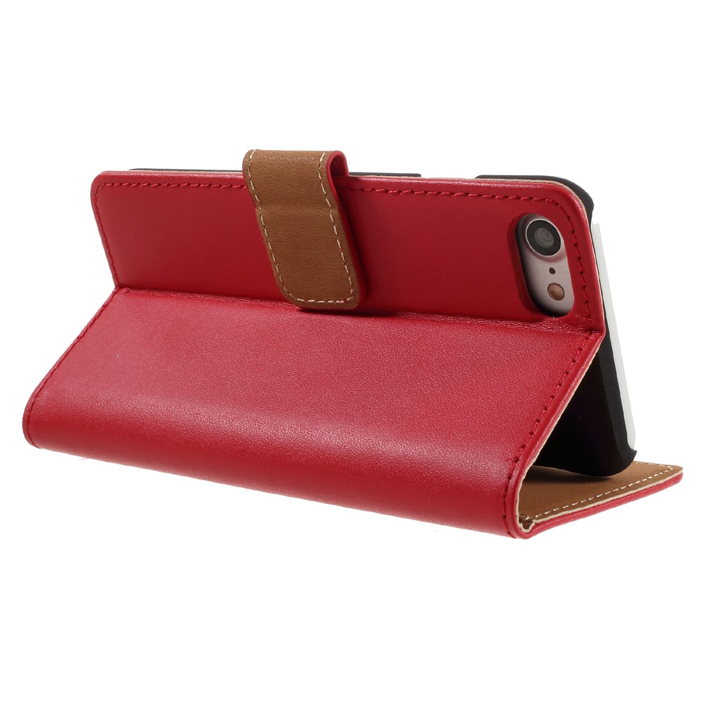 iPhone SE (2022/2020) / 8 / 7 Echtleder Tasche Flip Cover mit Karten Etui - Rot