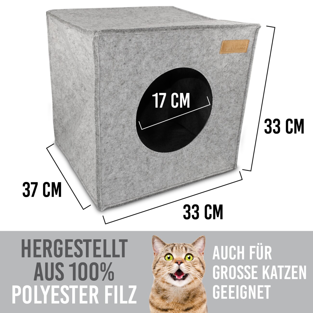 KaraLuna Katzenhöhle aus Filz fürs Regal hellgrau