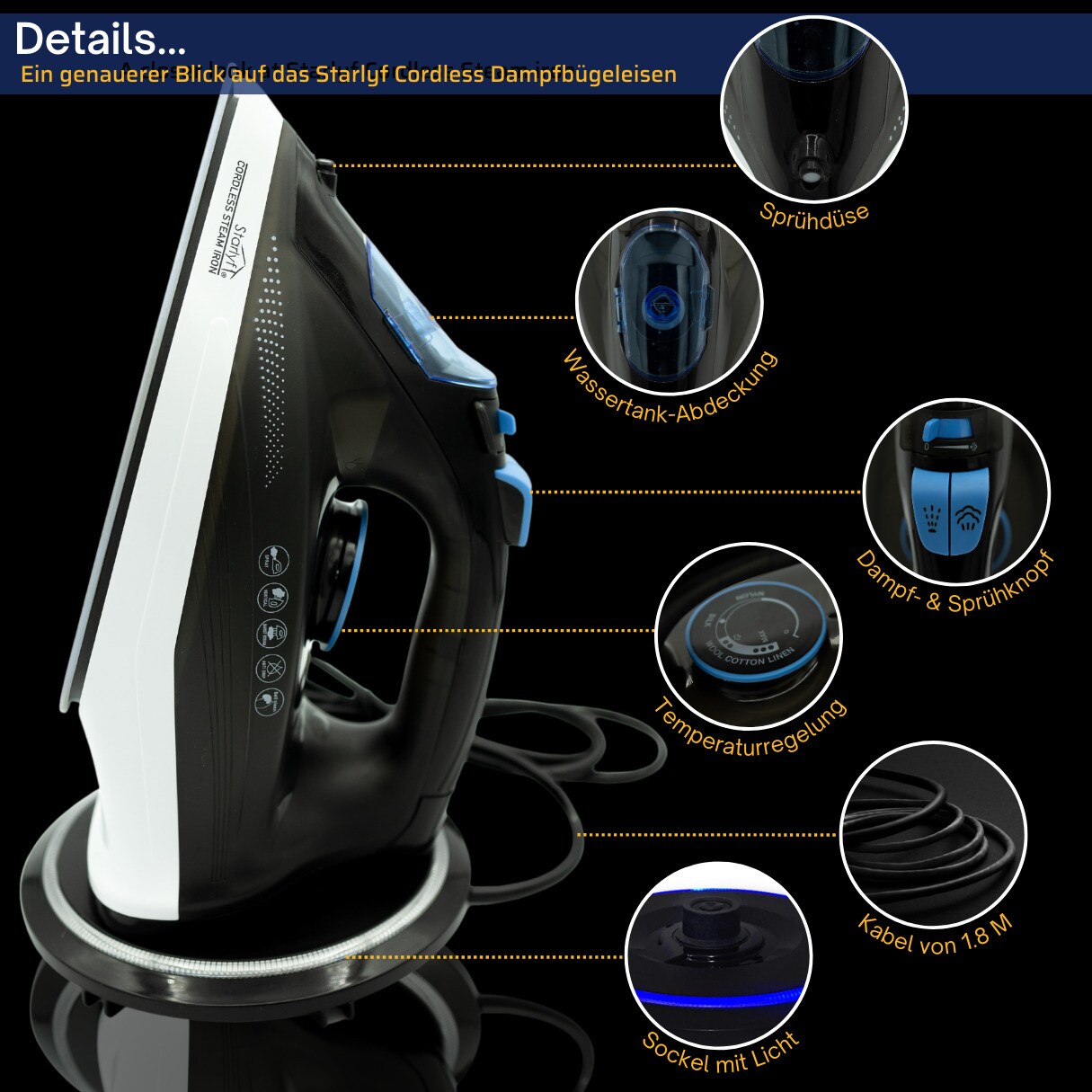 Starlyf® Bügeleisen kabellos Dampfbügeleisen Cordless Steam Iron