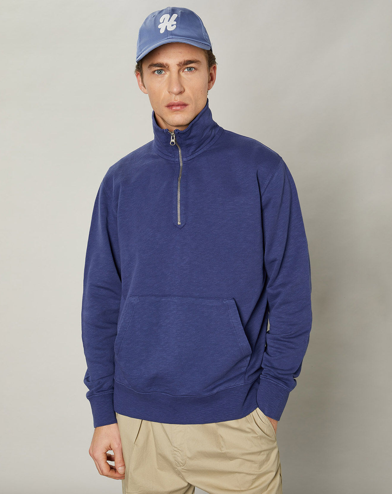 Hartford Sweat Light Half Zip bleu worker