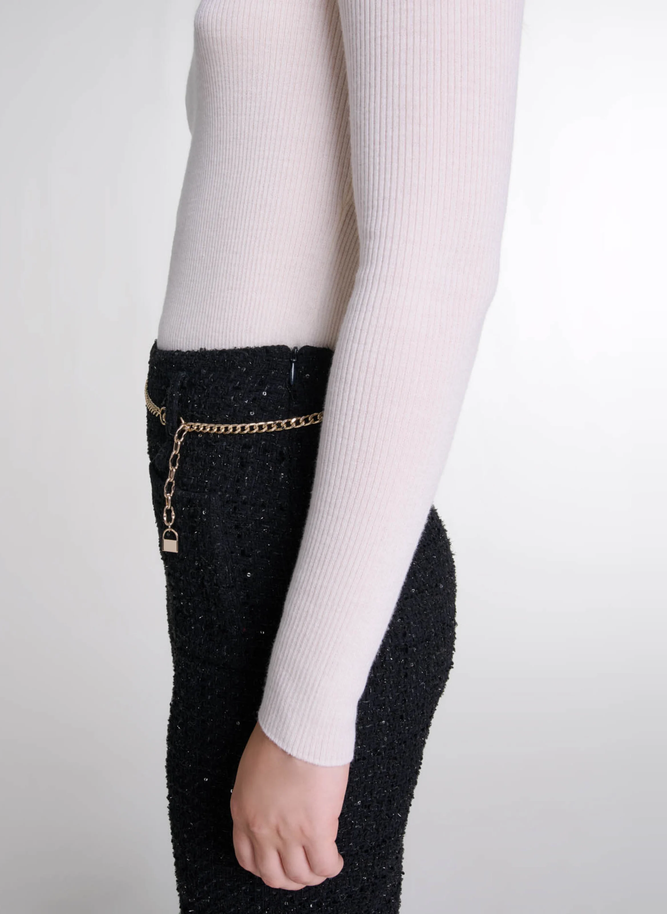 Pantalon droit en tweed brillant | Noir