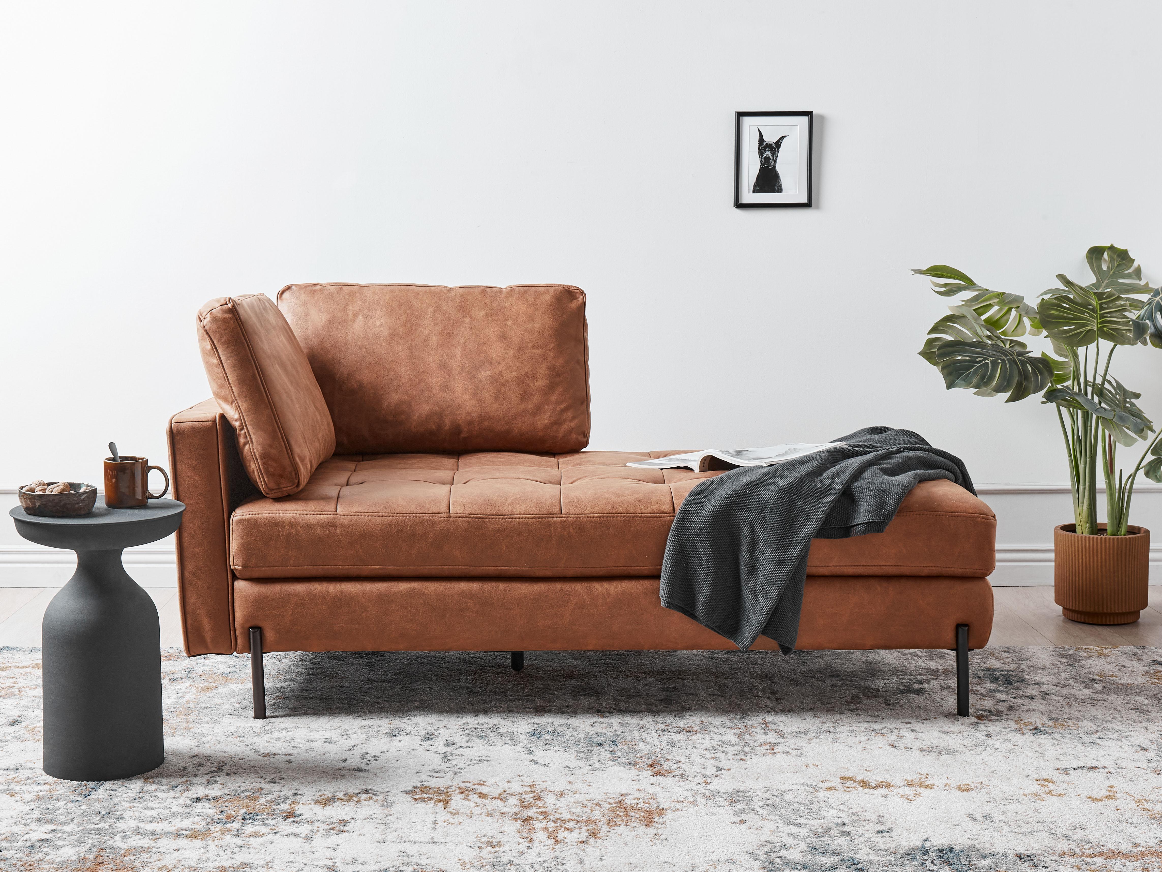 Linkszijdige chaise longue REBAIS Kunstleer Goudbruin