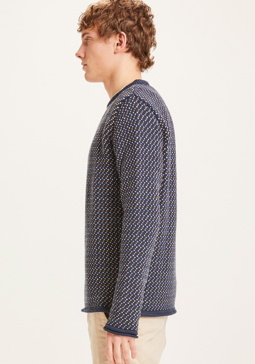 Knowledge Cotton Apparel Strickpullover Valley Jacquard Crew Neck Total Eclipse