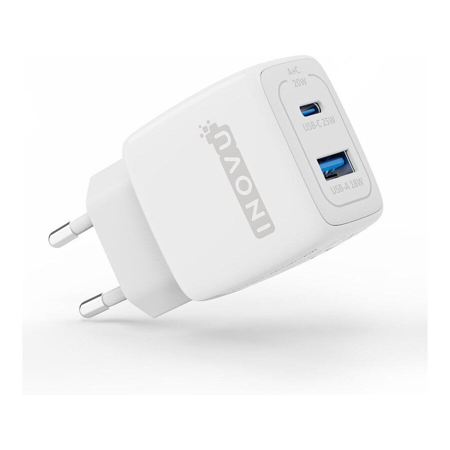 INOVU Chargeur Secteur 25W 2 en 1 (USB-A + 1 x USB-C) Power Delivery