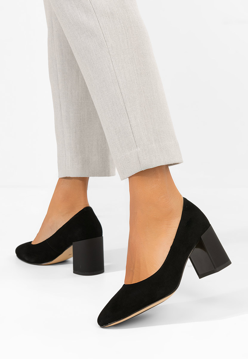 Chaussures en cuir à talon épais noirs Brindea V2