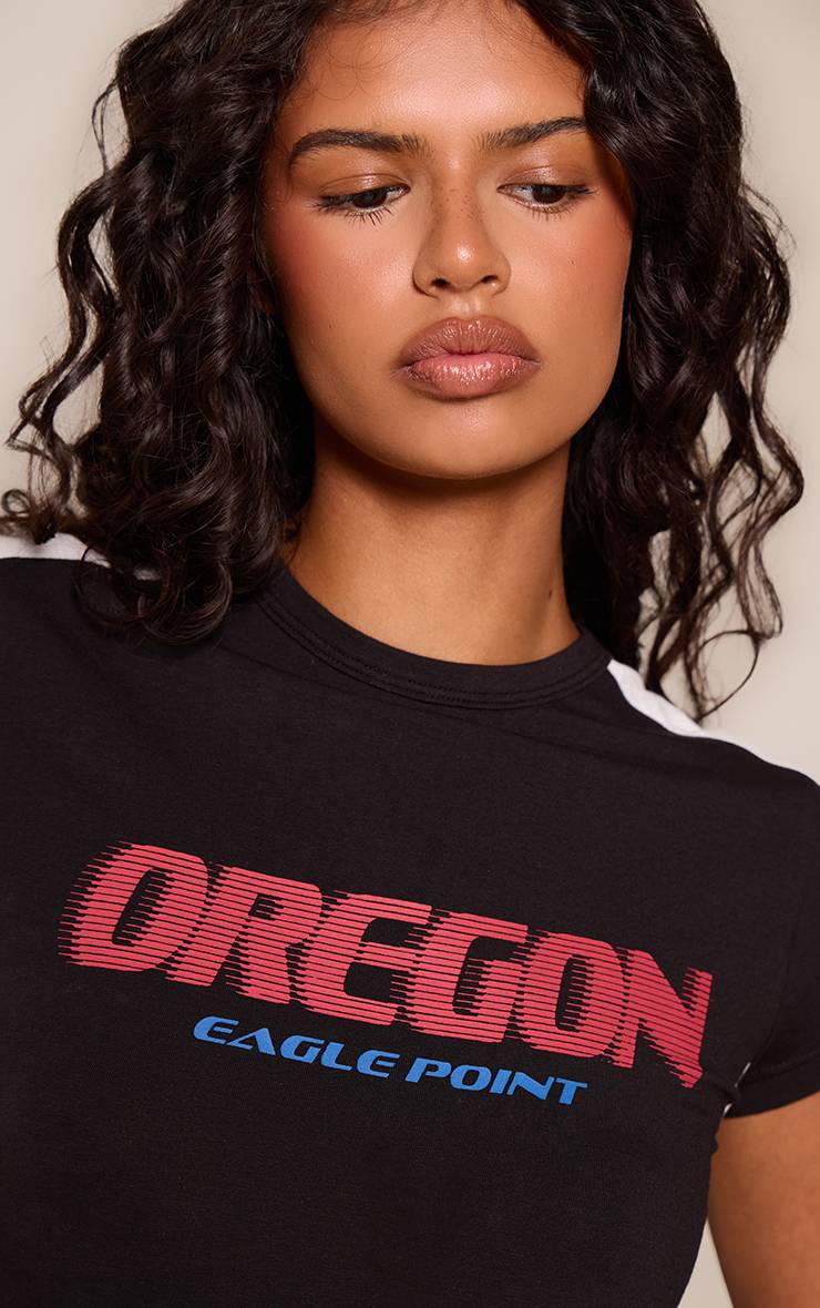 Noir T-shirt En Coton À Manches Courtes Et Motif Graphique Oregon