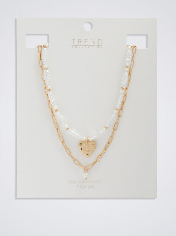 Conjunto de colar de pérolas de água doce - Branco