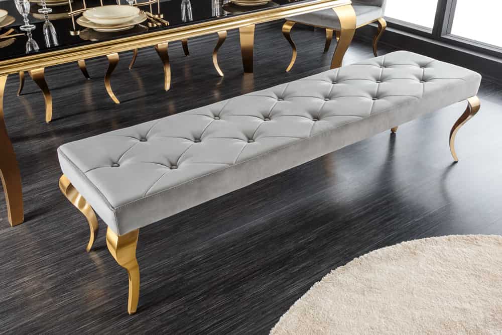Design Sitzbank MODERN BAROCK 175cm grau Samt gold Edelstahl