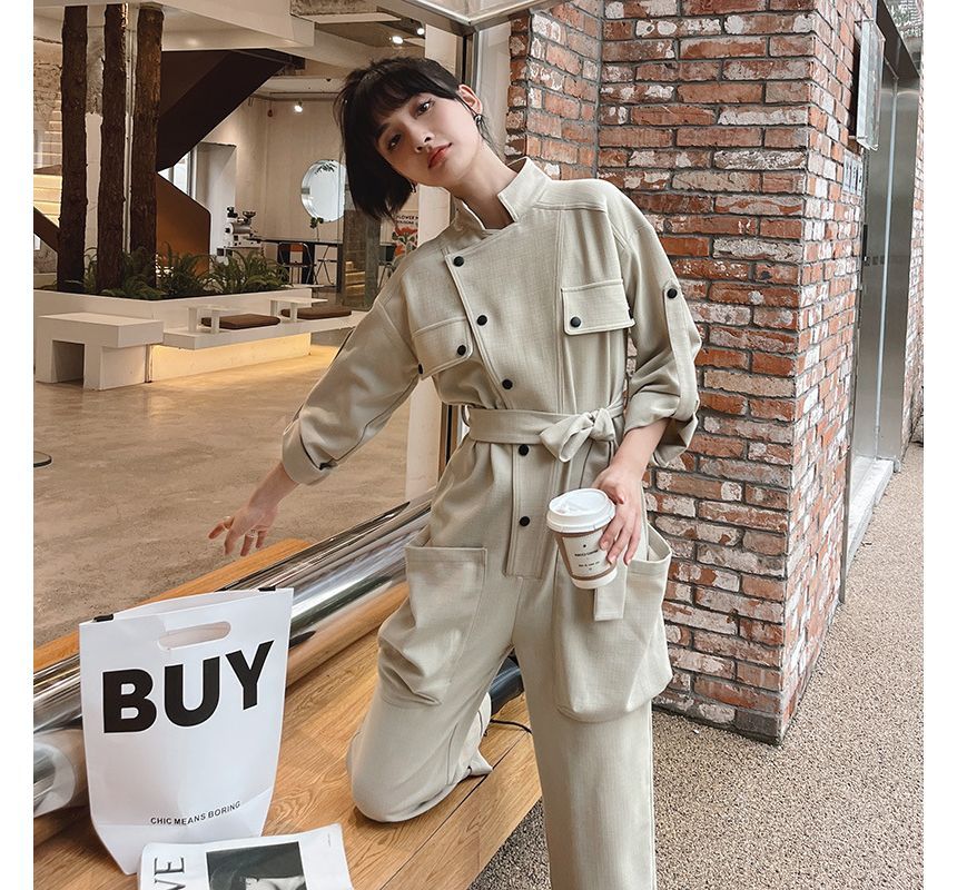 Ango - Jumpsuit met lange mouwen, kraag en knopen