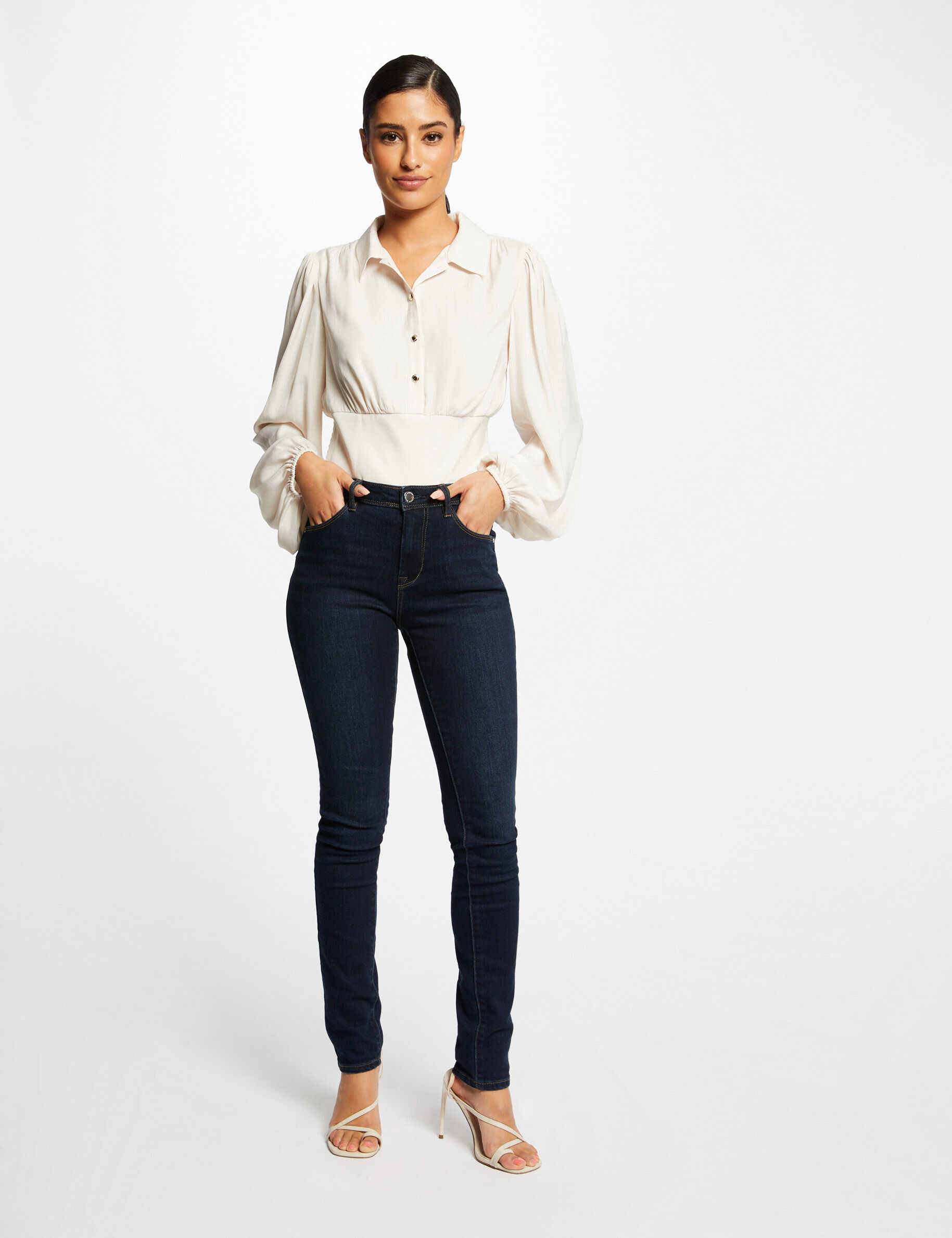 Blouse manches longues bouffantes ecru moyen femme - ecru_moyen