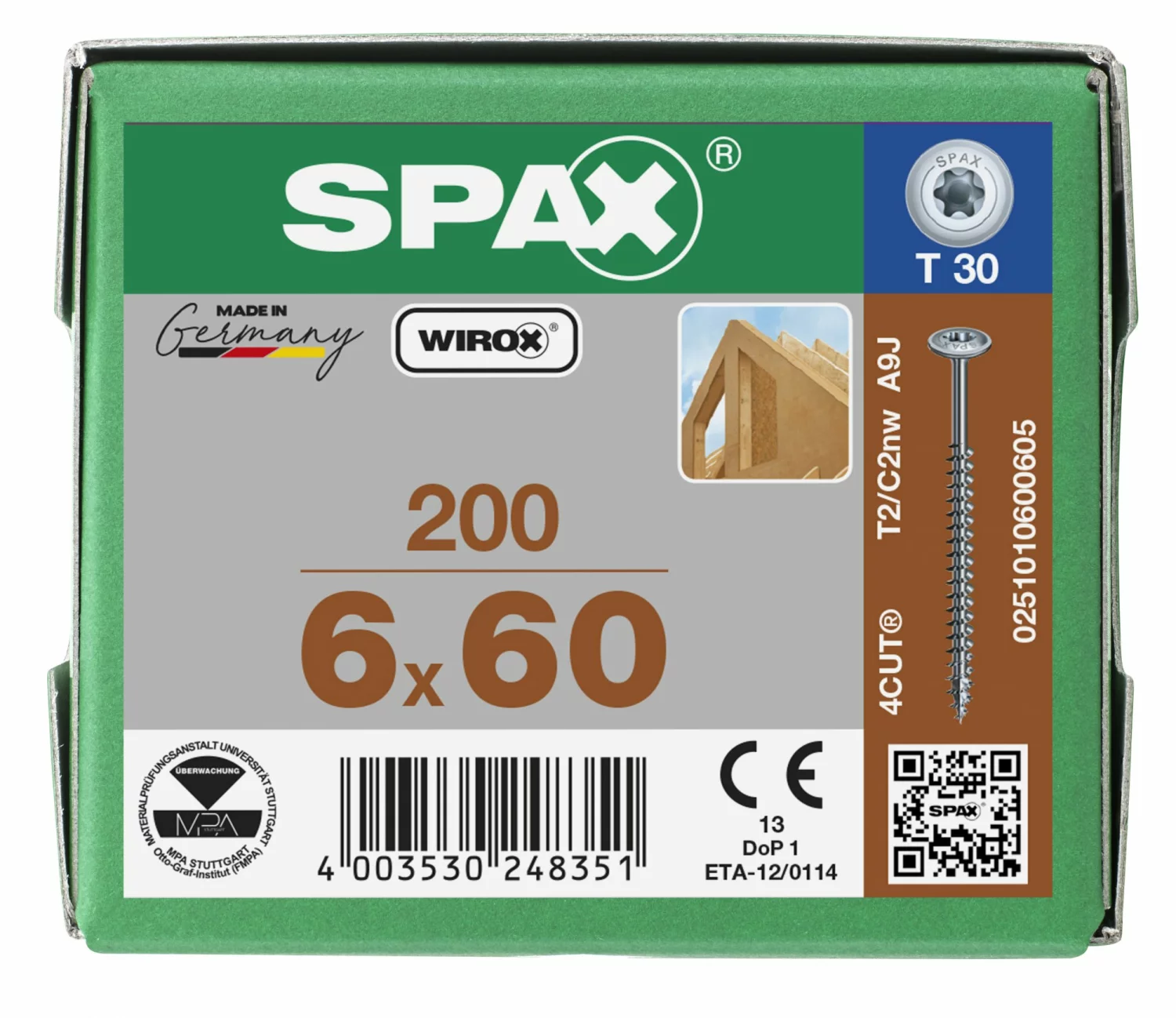 SPAX 251010600605 Hi-Force schroef, Discuskop, 6 x 60, Voldraad, T-STAR plus TX30 - WIROX - 200 stuks