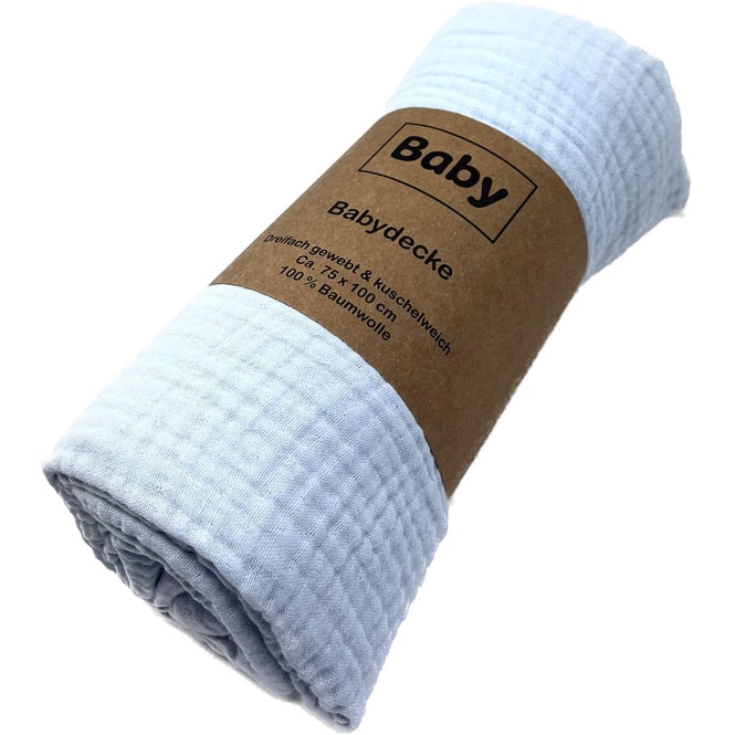Mulldecke - aus Baumwolle - 75 x 100 cm - 3-lagig - hellblau