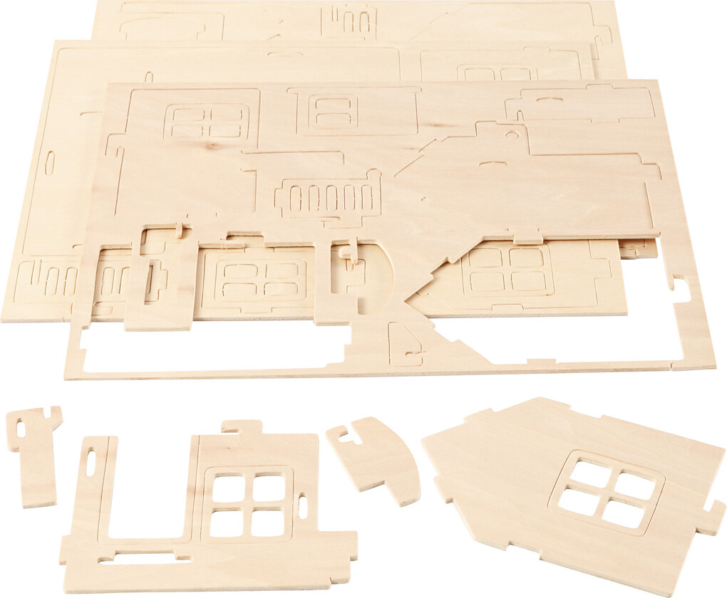 3D Træ Puslespil - Hus Med Terrasse - 19X17,5X15 CM