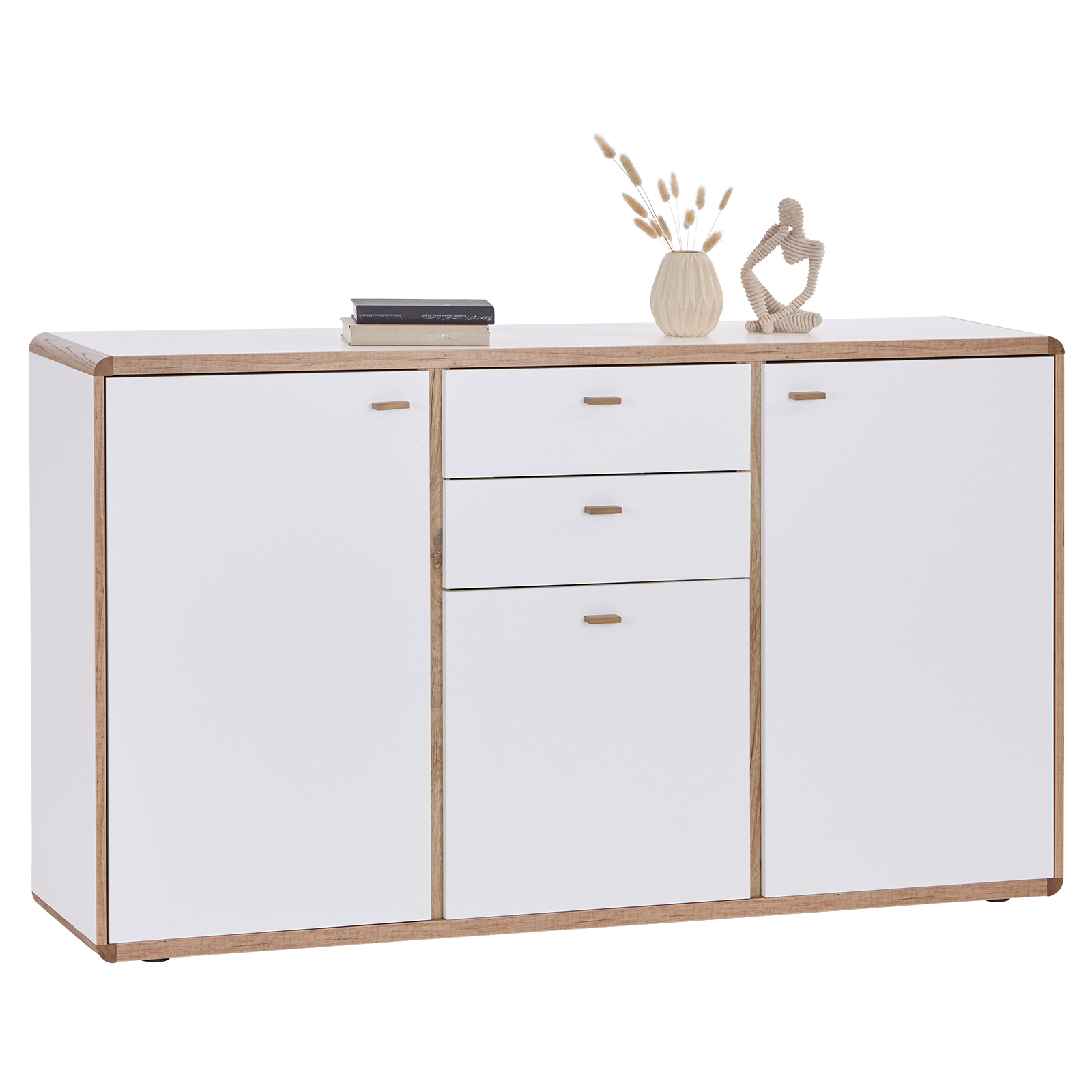 Sideboard - weiß - Flagstaff Eiche - teilmassiv - 158 cm