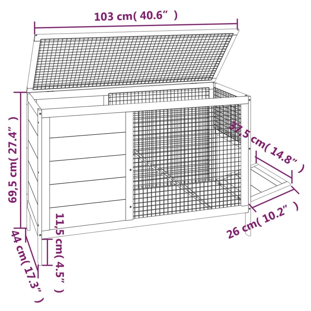 Clapier marron 103x44x69,5 cm bois de pin massif