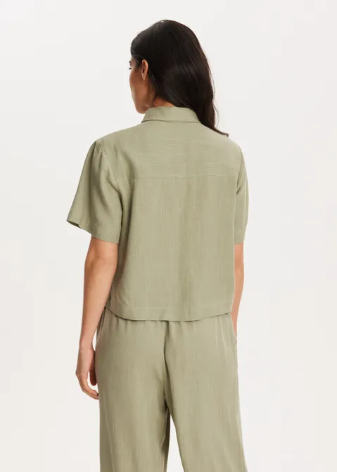 Linnen mix korte mouwen blouse groen (GRN.O)