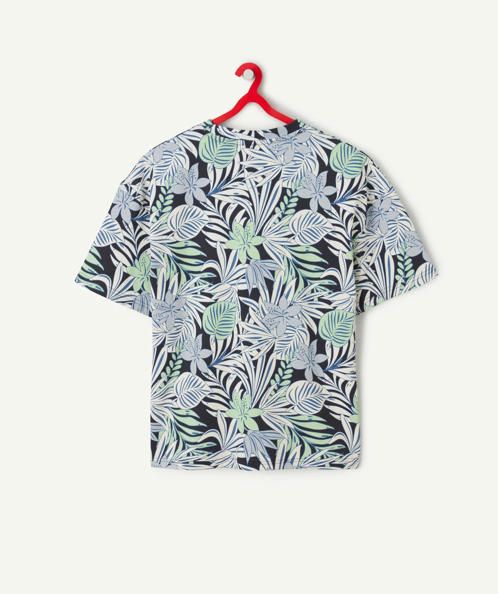 t-shirt manches courtes garçon en coton bio imprimé feuilles