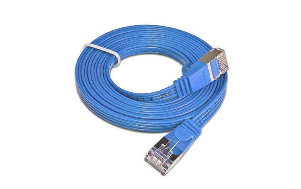 Slimpatchkabel RJ-45 - RJ-45, Cat 6, STP, 0.25 m, BlauGeschirmtes Twisted-Pair-Kabel (STP) mit Klinkenschutz