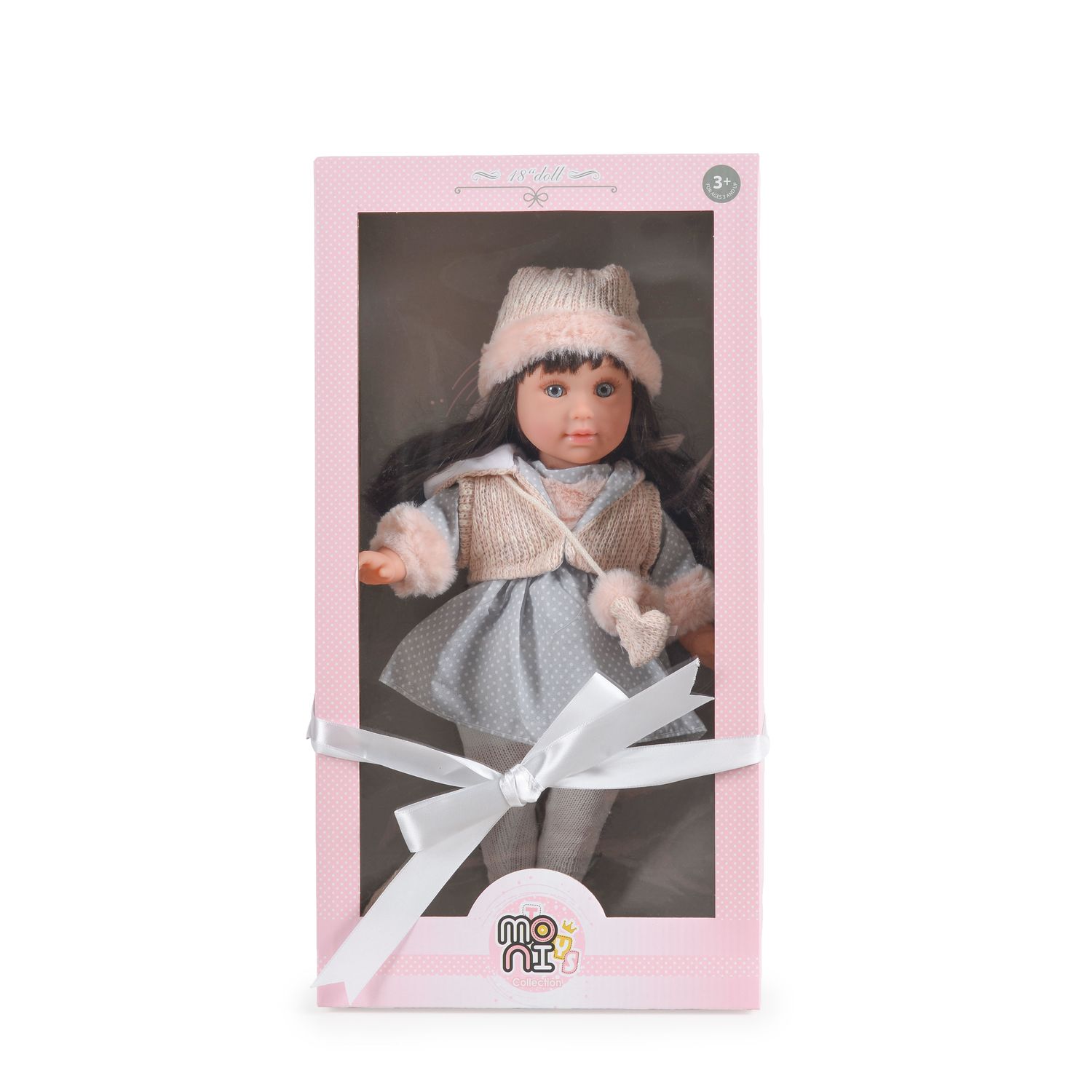 Moni Kinderpuppe 46 cm Kleidung, Haare, Mütze, bewegliche Arme Beine, ab 3 Jahre beige