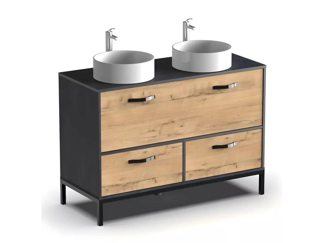 Meuble vasque pour salle de bain coloris imitation marbre, chêne