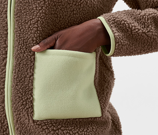 Teddy-Jacke, braun-grün