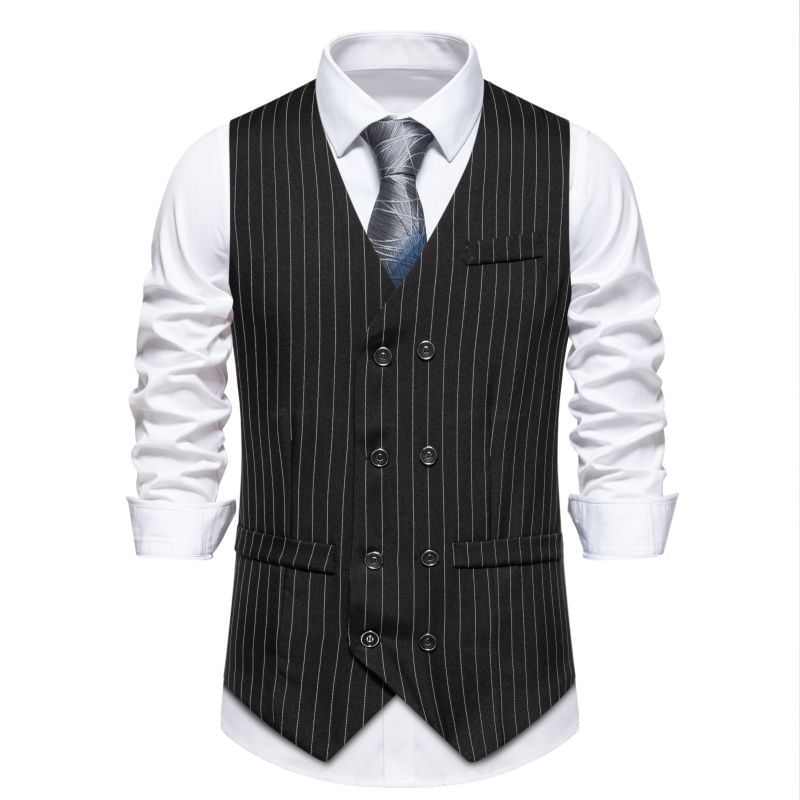 Aozora - V-hals gestreept dubbelrijs vest