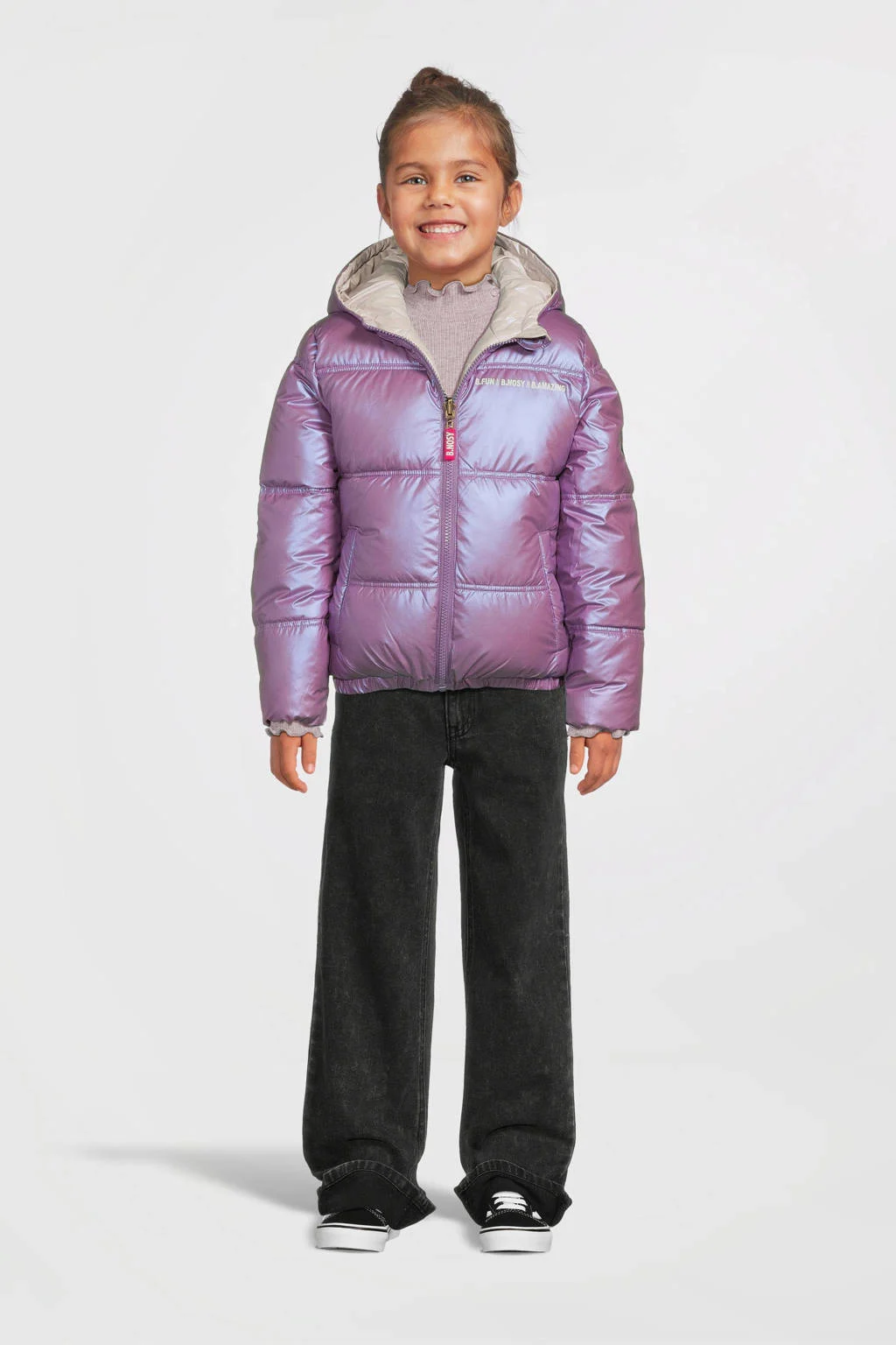 B.Nosy reversible gewatteerde winterjas Jacky lila/ecru